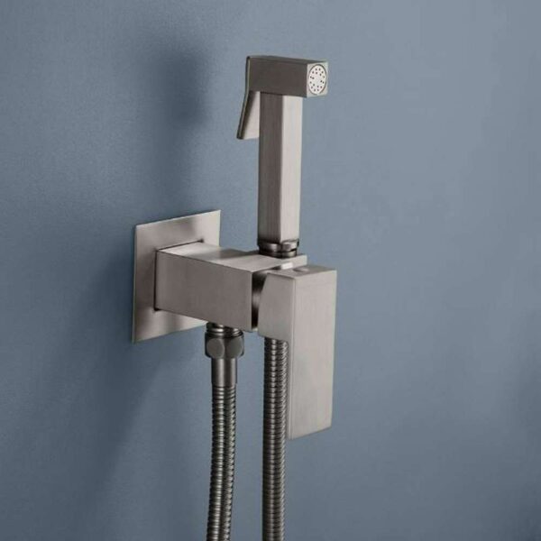 Single Handle Wall Mount Bidet Faucet with Handle in Brushed Nickel