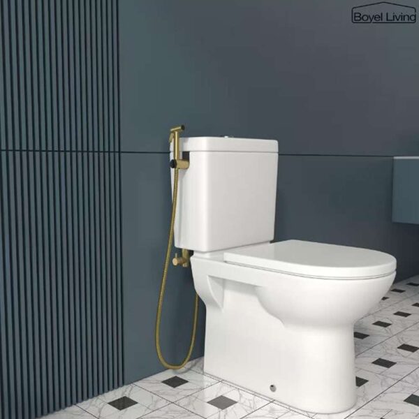 Single-Handle Bidet Faucet with Sprayer Holder, Solid Brass T-Valve Adapter and Flexible Bidet Hose in Brushed Gold