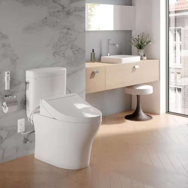C5 Washlet Electric Bidet Seat for Elongated Toilets with Warm Water Wash and Remote Control - Cotton White